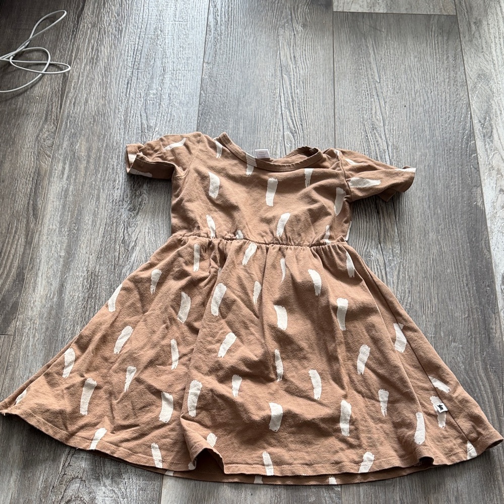 Little & Lively Adorable Tan Kids Dress with Pattern‎